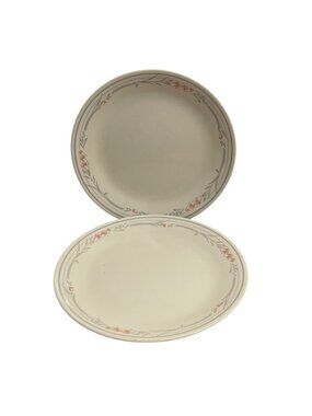 Vtg Corelle Tulip Rose Dinner Plates Set Of 2 Made In USA 10.25 Inch Corning 80s